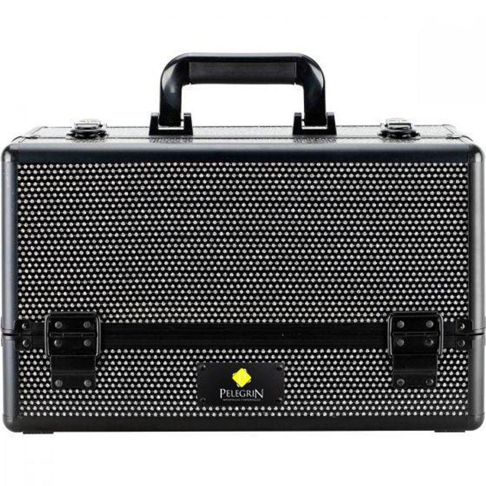 Maleta Maquiagem Joias Manicure Alumínio ABS Pelegrin PEL-M1014 Preta Cristal