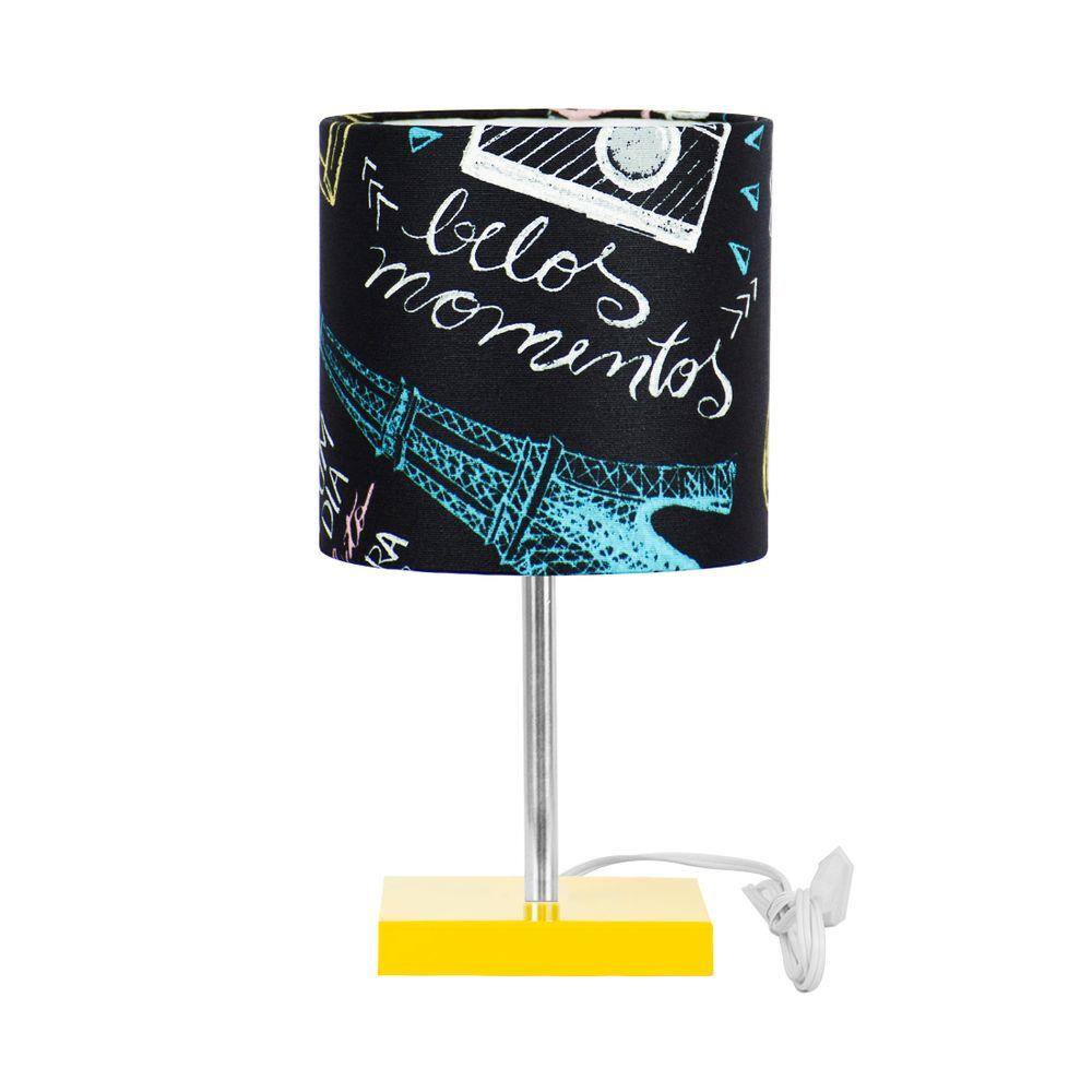 Abajur Eros Touch Cilindrico Parede Giz Base Amarela Quad.