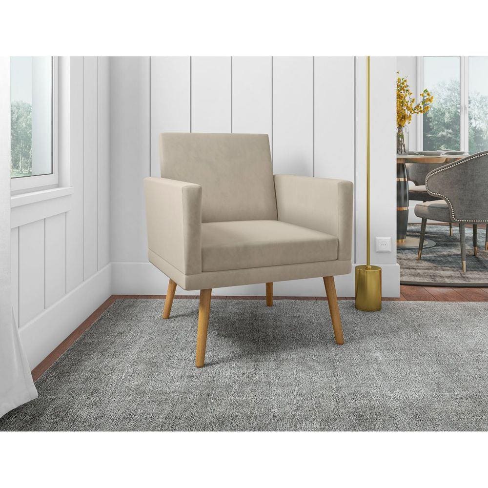 Kit 01 Poltrona Luxo Decorativa Nina E 2 Puffs Suede Cinza