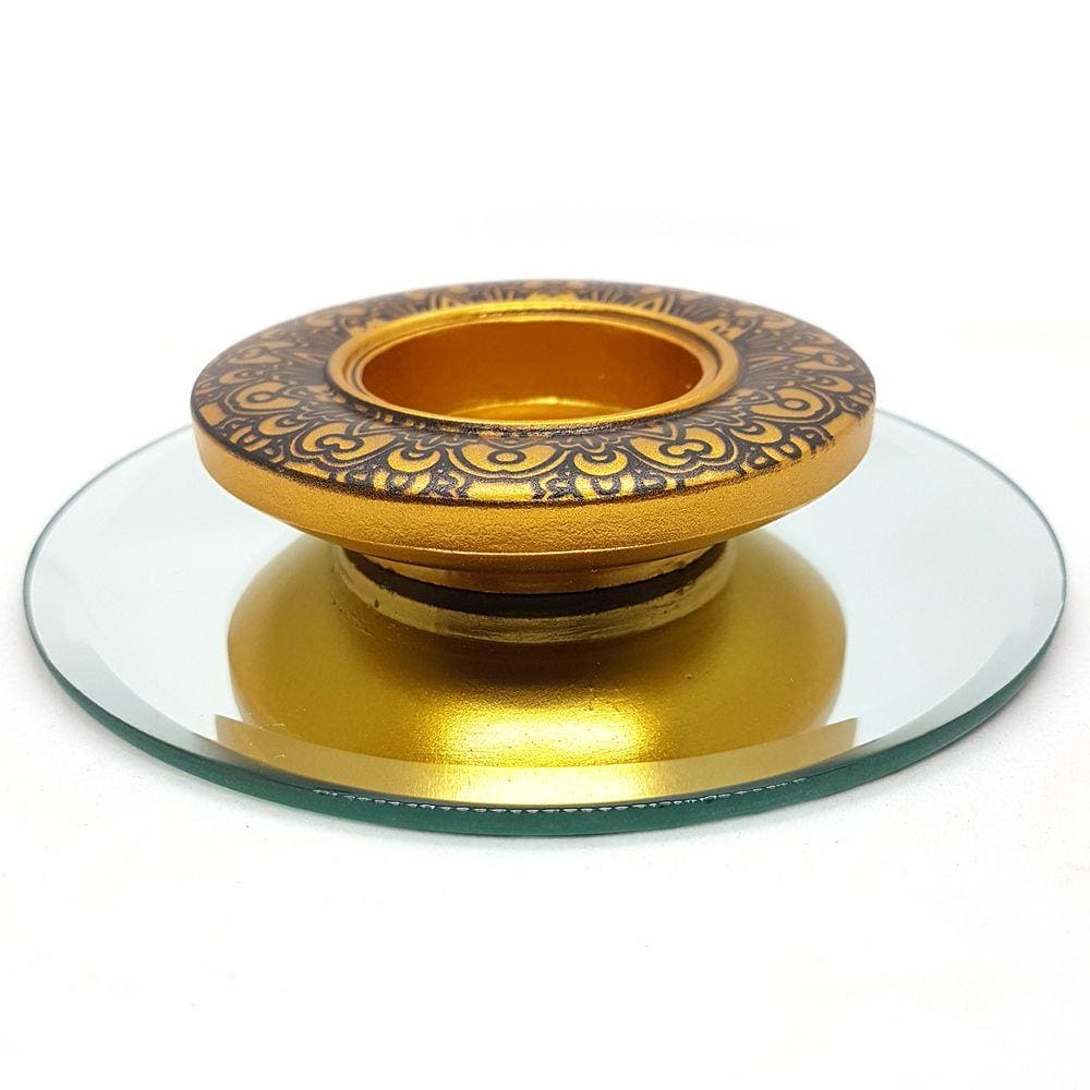 Kit Decoração Indiana Castiçal Indiano Bandeja Espelhada 12c