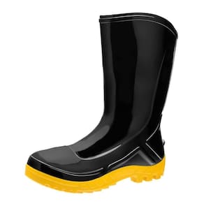 Bota PVC Vulcaflex Preta Solado Amarelo Cano Médio 27cm com Forro 42