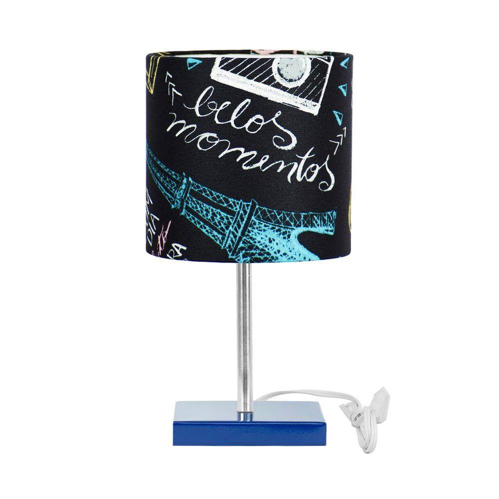 Abajur Eros Touch Cilindrico Parede Giz Base Azul Quadrada