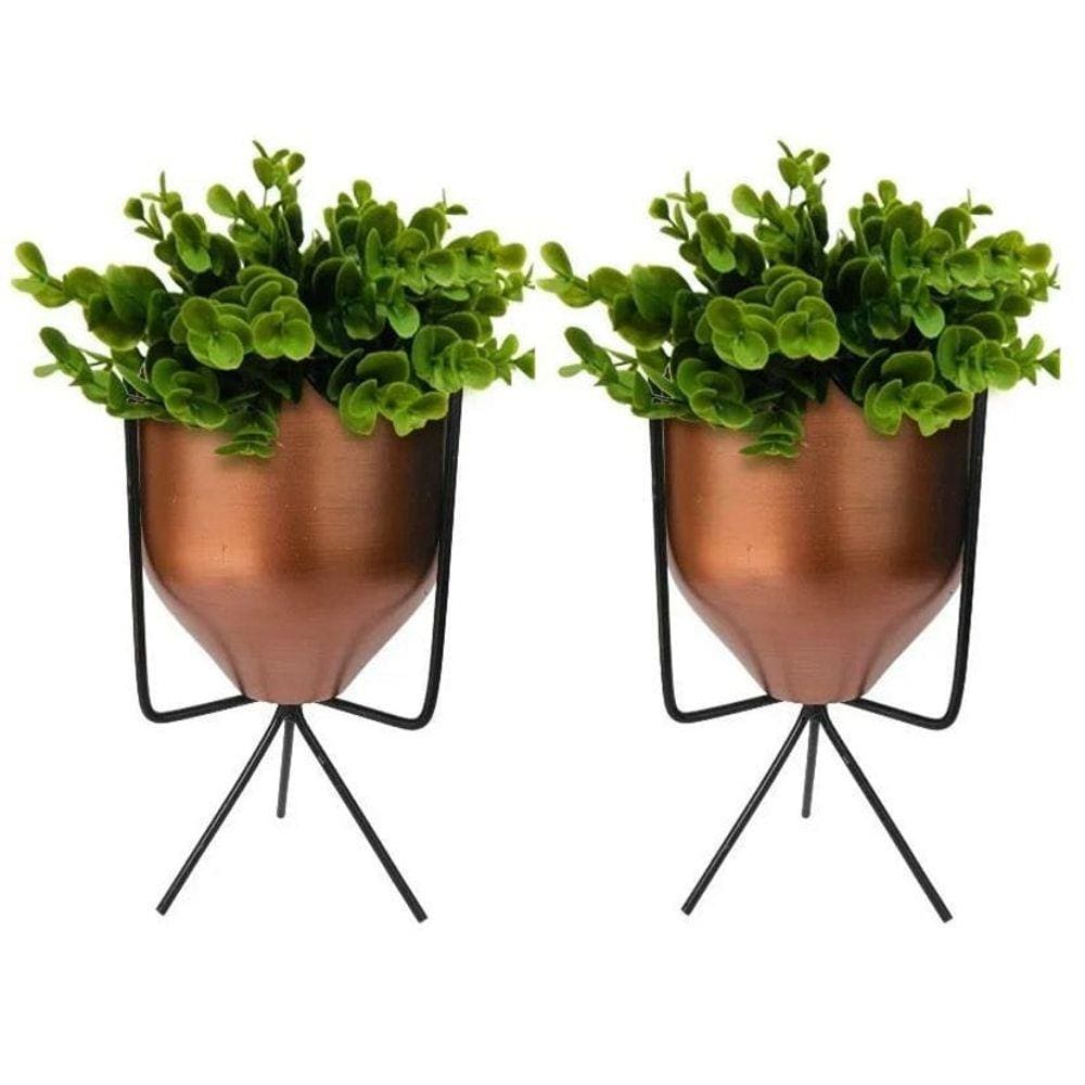 Kit 2 Vasos Decorativo Com Planta Artificial Rose Gold