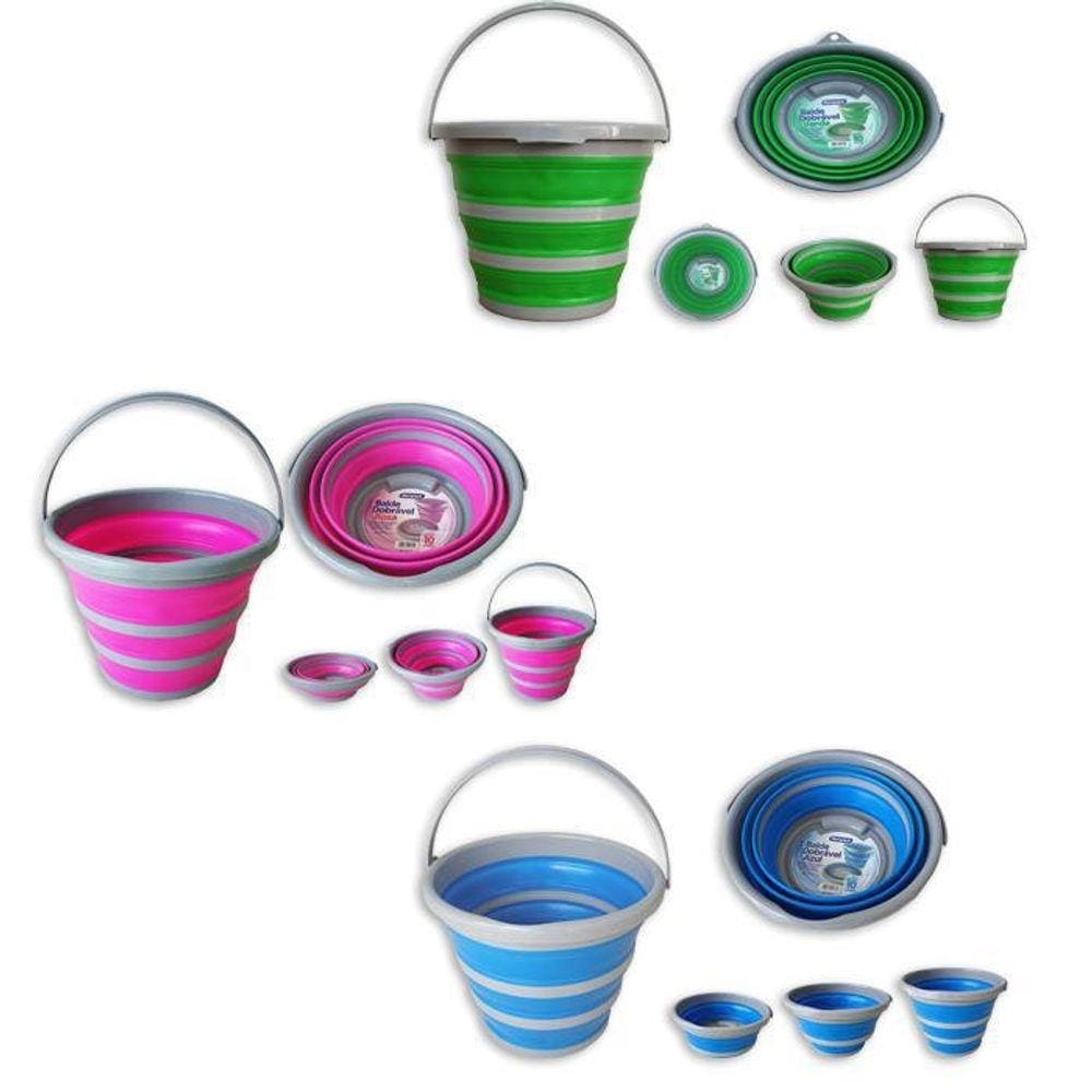 Kit 3 Balde Dobrável 10 Litros Cores Sortidas