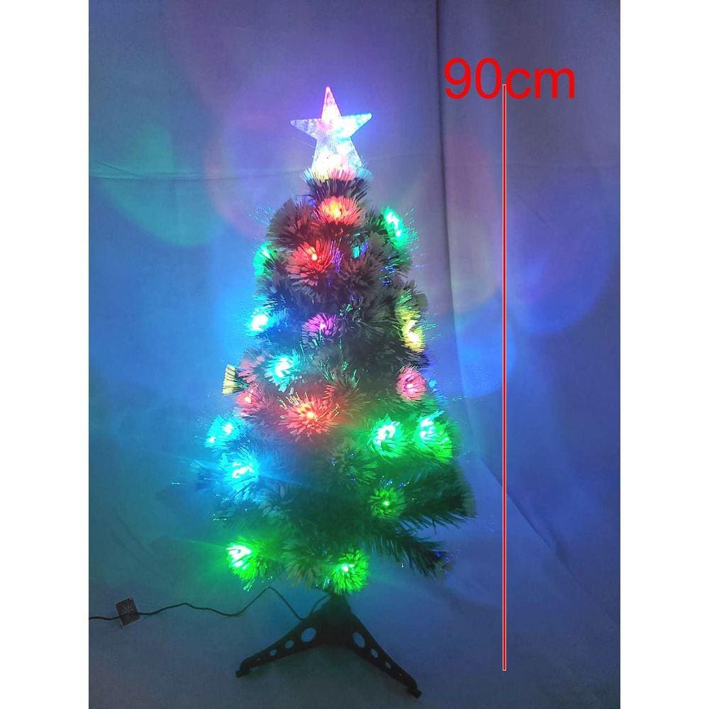 Árvore de Natal LED Fibra Ótica Nevada 90Cm Luzes Colorida