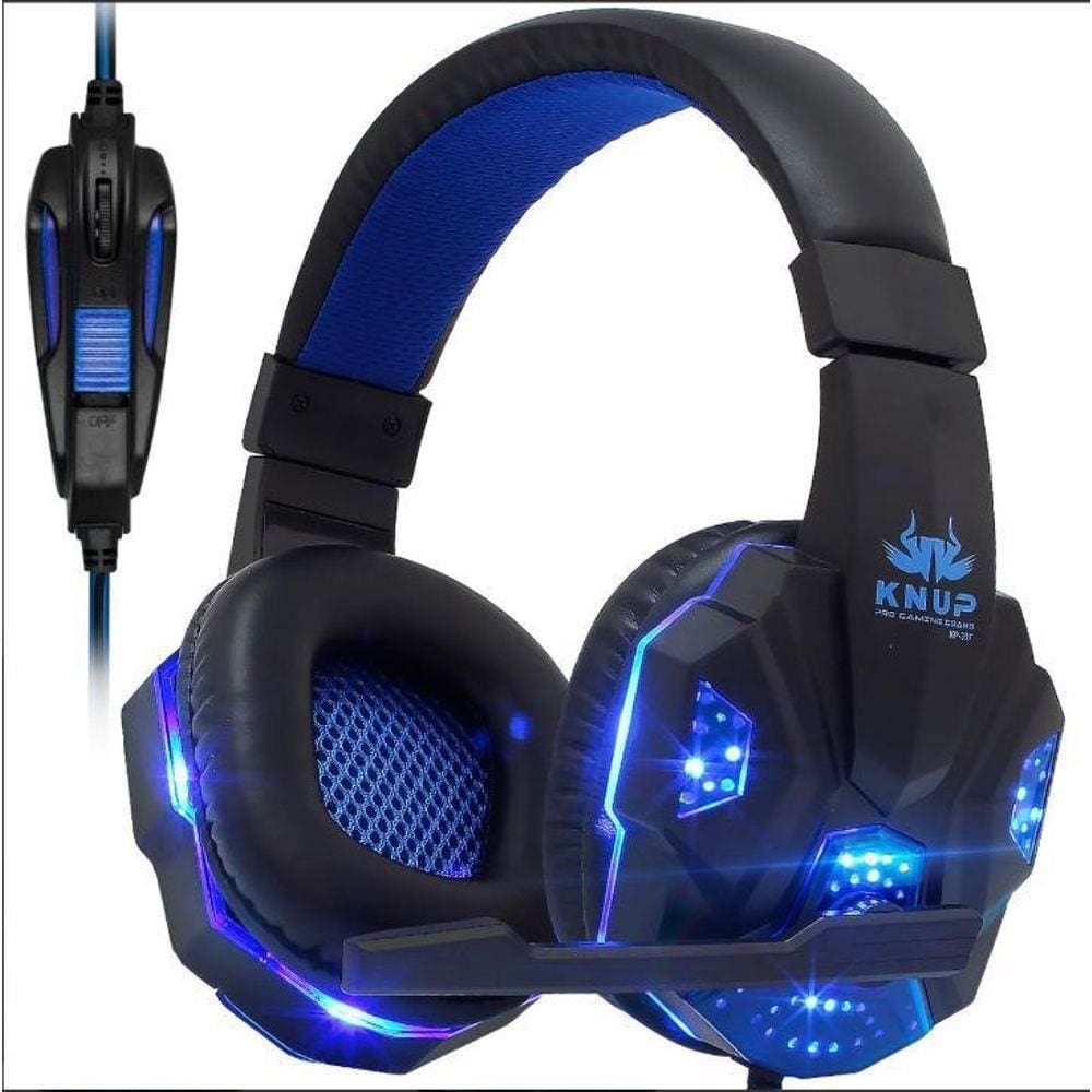 Fone Gamer Knup Kp-397 + Adaptador Para Ps4 Gamer Azul