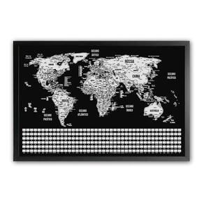 Mapa Mundi De Raspar Raspadinha Bandeiras 73X50 Com Moldura