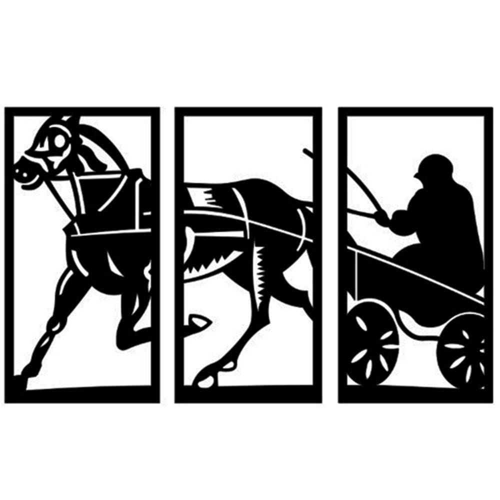 Quadro decorativo cavalo trotter 3 partes 