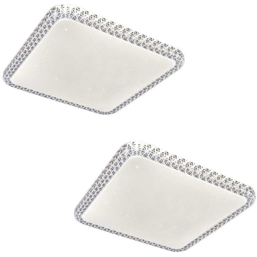 Kit 2 Plafon Led Acrilico 43x43 Efeito Estrelado Slim 3000K