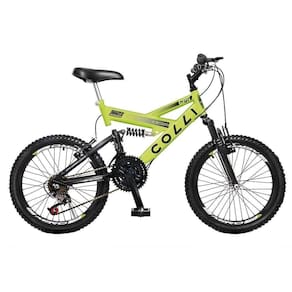 Bicicleta Infantil Colli GPS20, Aro 20, 21 Marchas, Quadro de Aço Carbono, Suspensão Dupla, Amarelo Neon