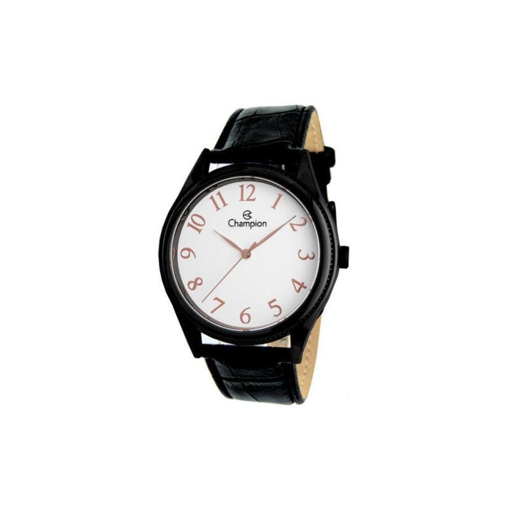 Relógio Feminino Champion Preto Fundo Branco Pulseira Couro