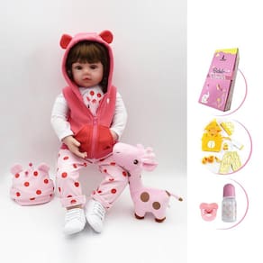 Boneca Bebê Reborn Menina Vinil Corpo em Tecido com Acessórios