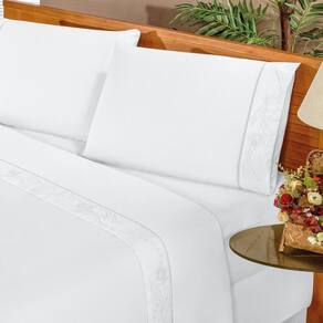 Jogo De Cama Queen Size Bordado 4 Peças Imperial Branco