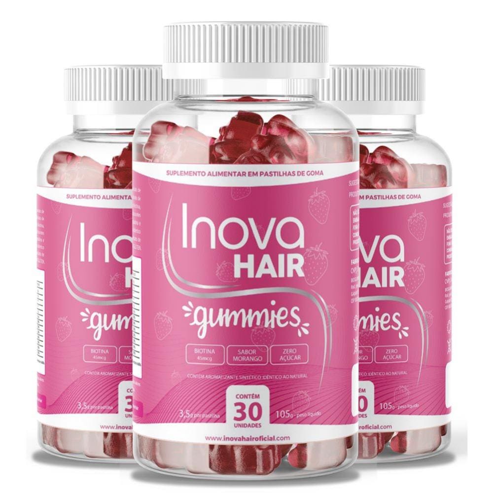 Inova Hair Gummies 30 Gomas Kit Tratamento 3 Meses