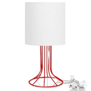 Abajur Torre Cilindrico Branco com Aramado Vermelho
