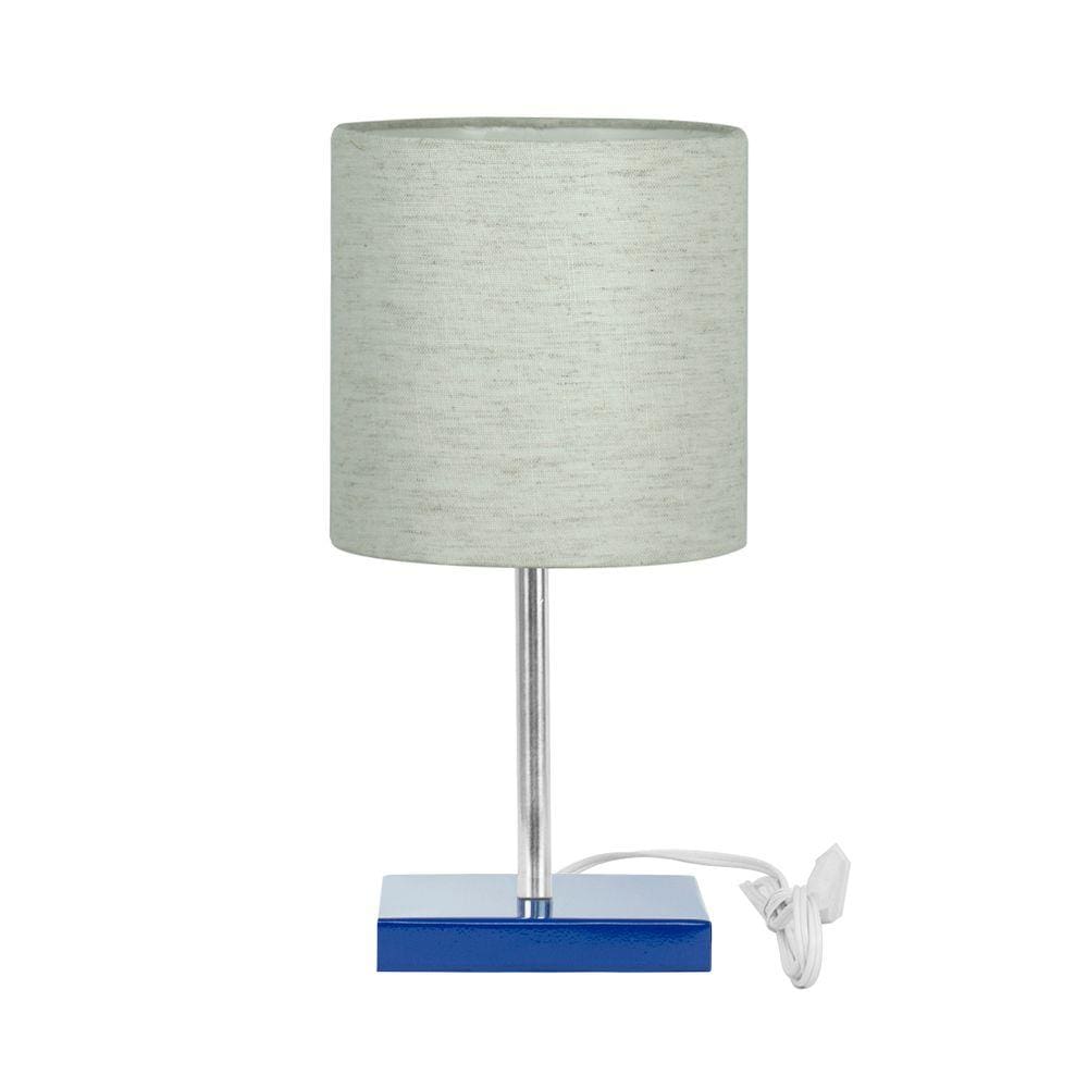 Abajur Eros Touch Cilindrico Linho Claro Base Azul Quad.
