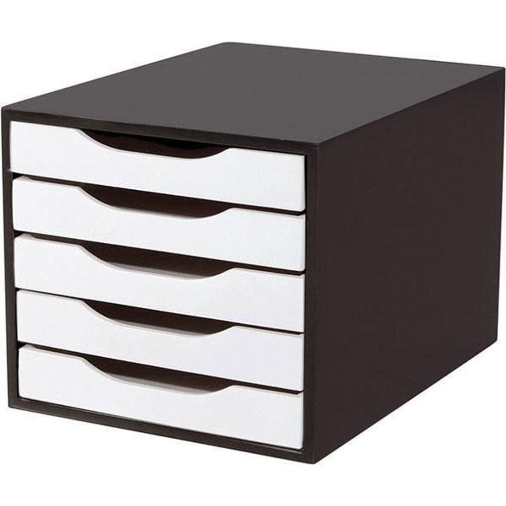 Caixa Arquivo Gaveteiro Em Mdf Preto Com 5 Gavetas Brancas