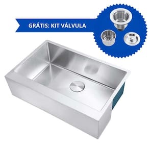 Kit Cuba Americana Farmhouse Flat Aço Inox 1mm Escovado SA105-PF 75,49,8x22,8 cm + VÁLVULA
