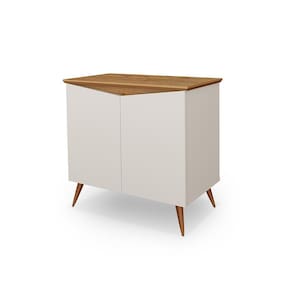 Aparador Buffet Encanto 2 Portas Retro Com Pés De Madeira Off White / Nature
