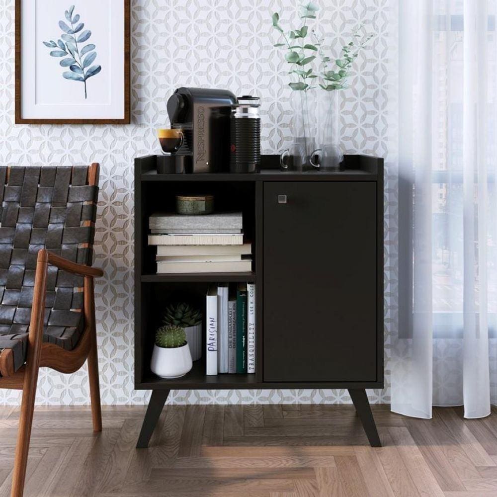 Balcão Aparador Buffet 1 Portas Nicho Sala De Jantar Preto