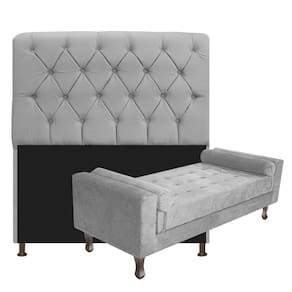 Cabeceira Queen Size com Recamier 160 cm Kit Suede Cinza