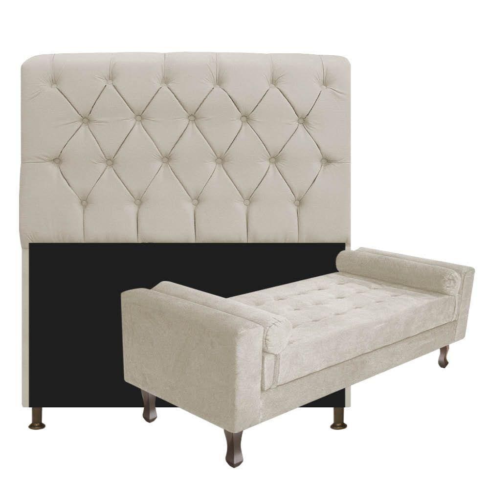 Cabeceira Queen Size com Recamier 160 cm Suede Bege