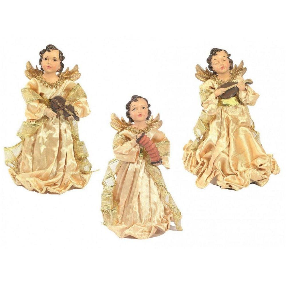Kit 3 Anjos Natal Plus Dourado Instrumento 17cm - Magizi
