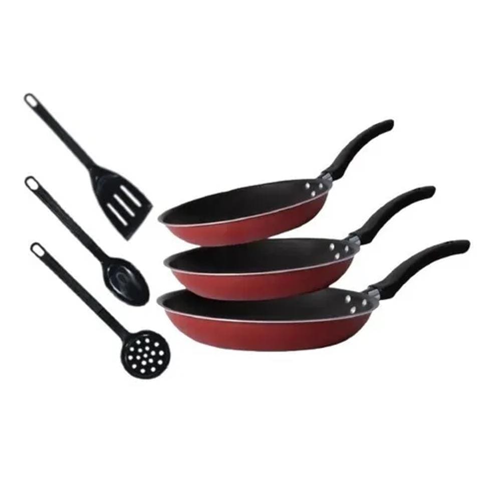 Kit Jogo Conjunto De Frigideiras Antiaderente Teflon 6 Peças Rouge Vermelho