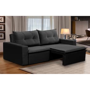Sofá Retrátil 2 Lugares 1,80m Luna Suede Preto Adonai Estofados