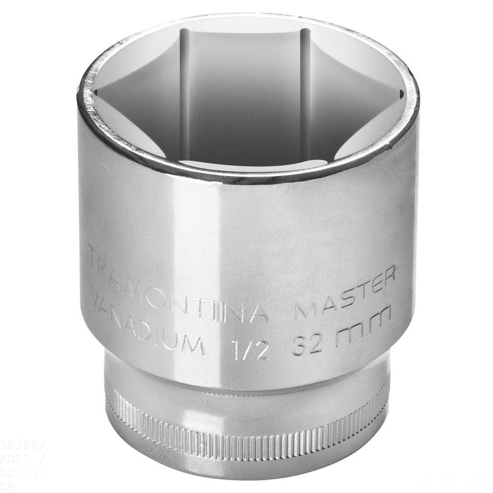 Soquete Sextavado 22 mm encaixe 1/2" Tramontina em Aço Cromo Vanádio com Acabamento Cromado Tramontina