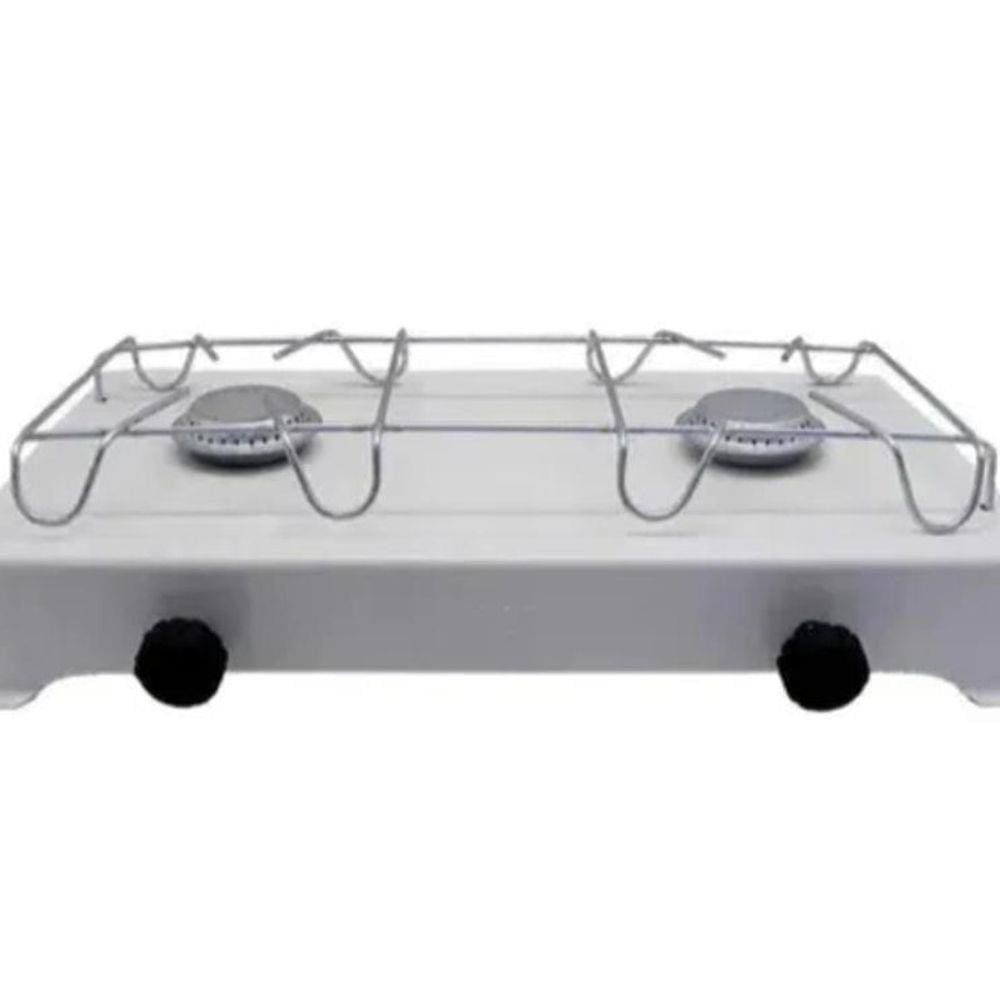 Fogão Fogareiro 2 Bocas Branco Camping Portátil A Gás