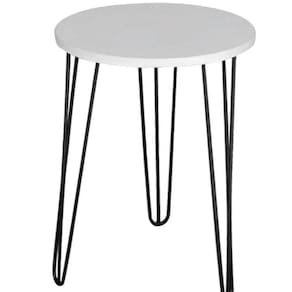 Mesa Redonda Em Mdf Tampo Preto 35Cm Pé De Ferro Metal Rosa