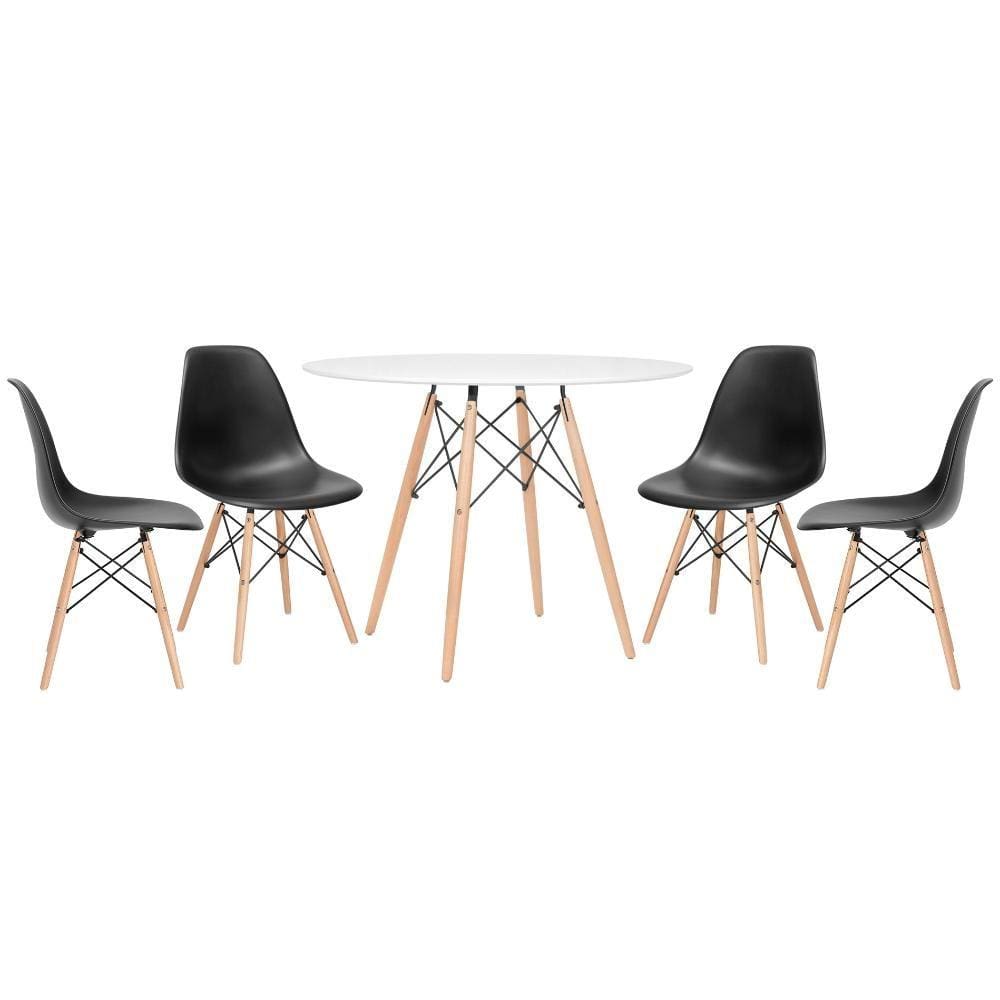 KIT - Mesa redonda Eames 100 cm branco + 4 cadeiras Eiffel DSW