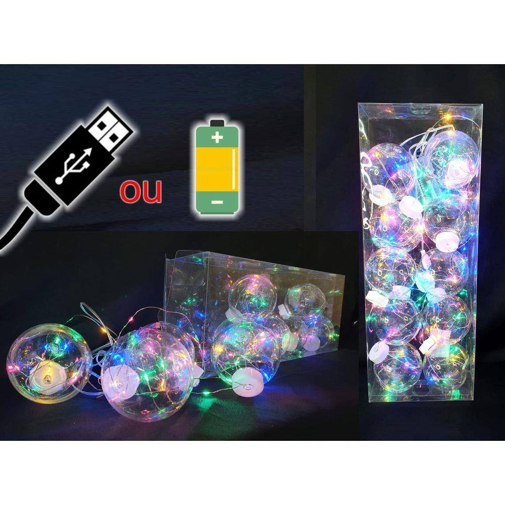 Pisca c10 Bolas Transparente em Led 3Mts Usb ou Pilha Natal