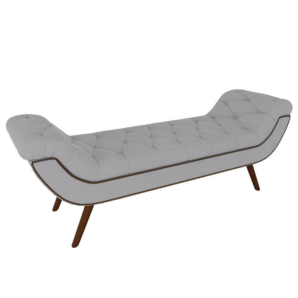 Puff Recamier Calçadeira 140cm Pés Palito Madeira Vêneto P02 Veludo Cinza - Mpozenato