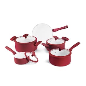 Jogo de Panelas Hercules Revestimento Ceramico Indução 5 Peças Antiaderente Vermelho