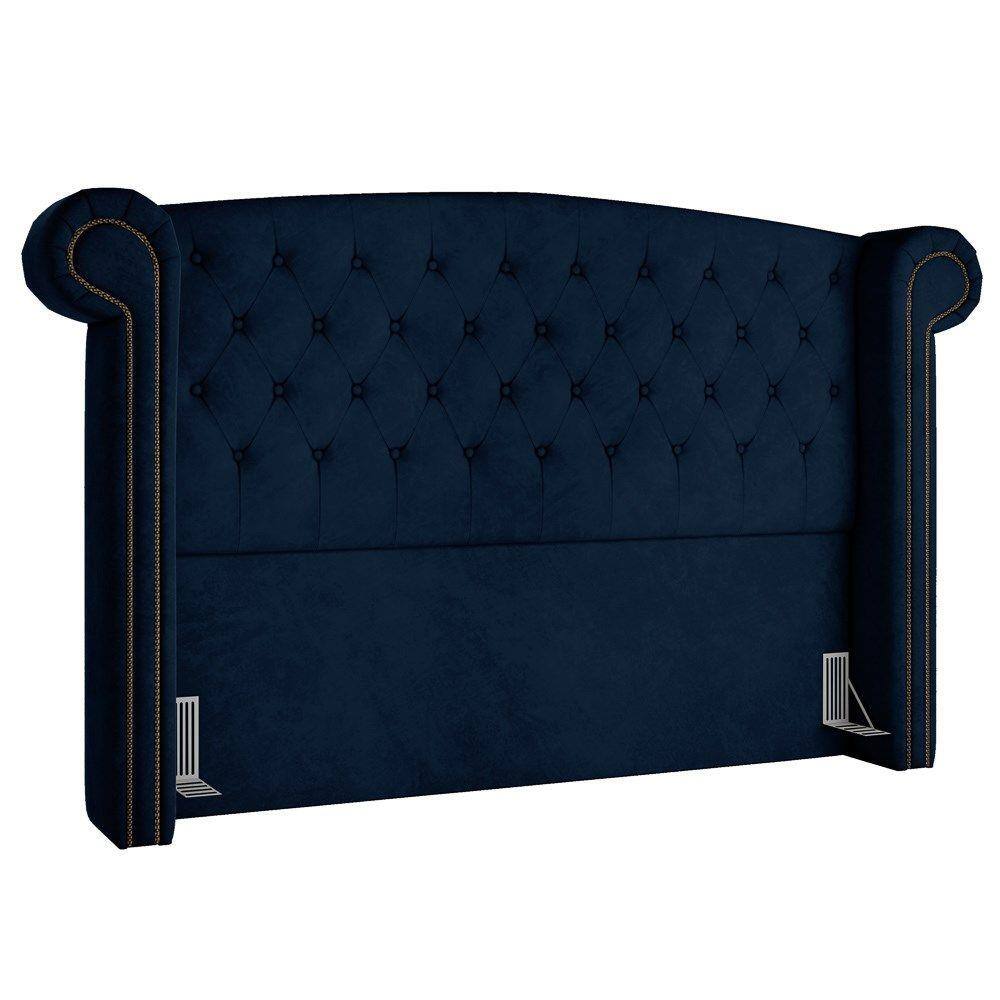 Cabeceira Cama Box Casal King 195cm Provença P02 Veludo Azul Marinho - Mpozenato