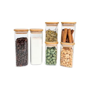 Potes De Mantimentos Quad 200/250/400Ml C/Tampa Bambu - 6 Pç