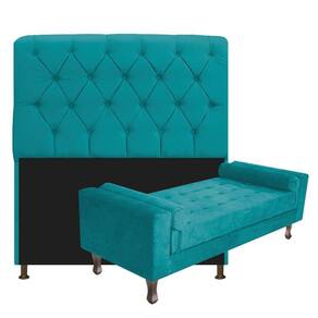 Cabeceira Lady e Recamier Félix 140 Cm Casal Azul Turquesa