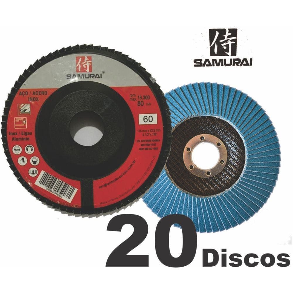 Kit 20 Disco de lixa Flap para lixar madeira ferro e metais de esmerilhadeira 115mm