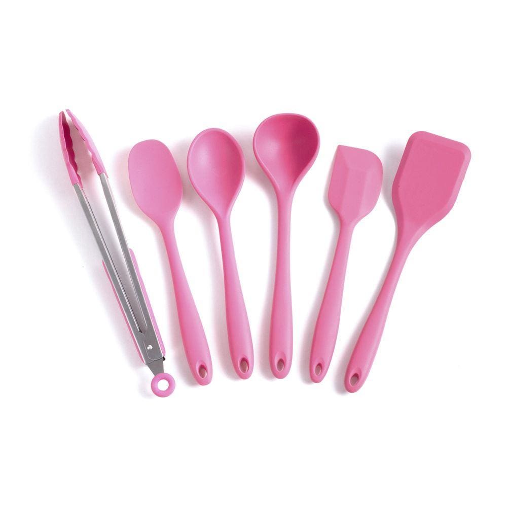 Kit de Utensílios de Silicone com 6 peças Rosa - OIKOS