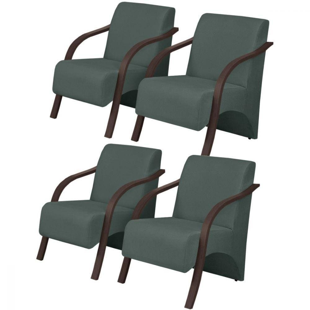 Kit 4 Poltronas 1 Lugar Vênus Pé Madeira D Salla Verde