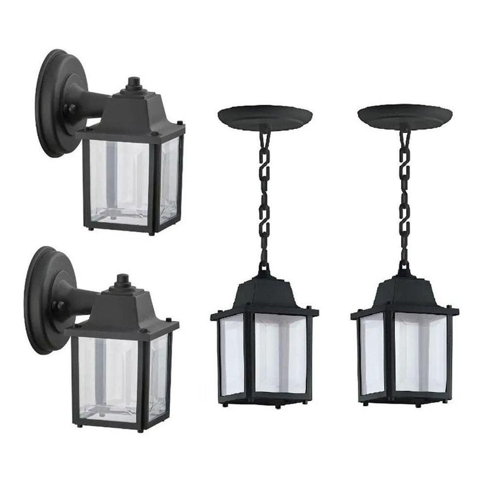 Kit 2 Arandela Externo Preto Alz17 + 2 Pendente Preto Alz14