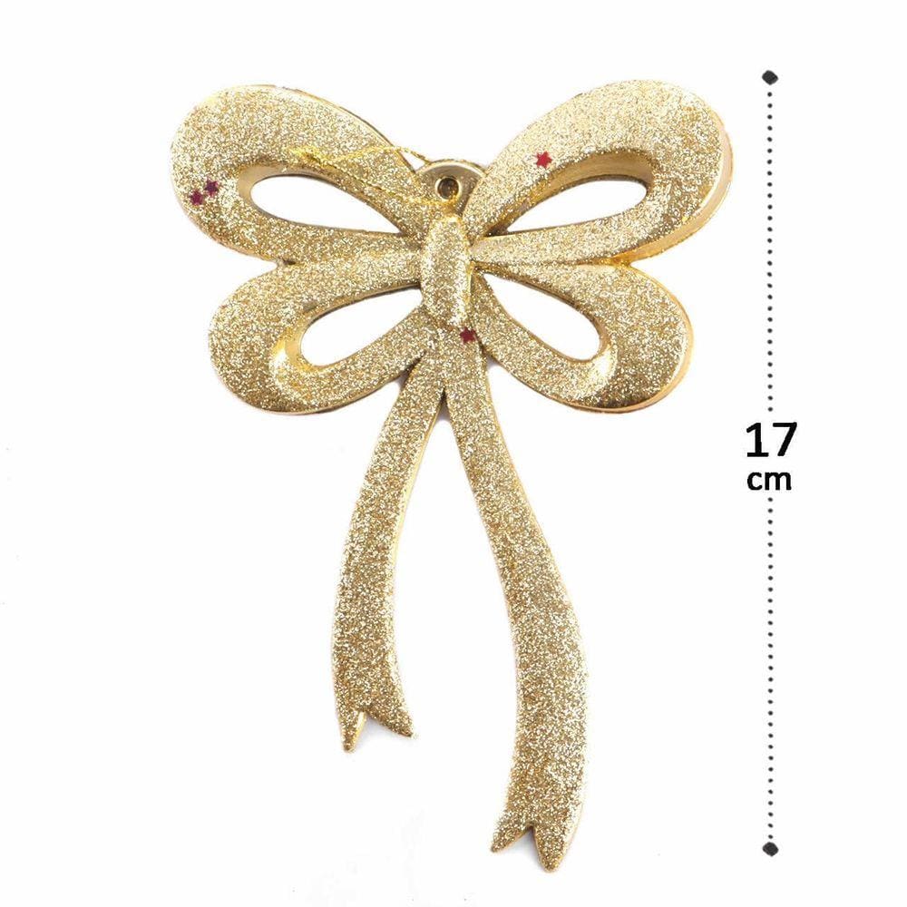 Enfeite De Natal Laço Dourado Glitter 17Cm - Un