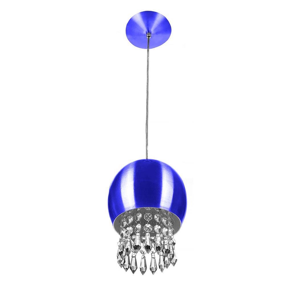 Pendente Bola Pequena 15cm Azul Metalico c/ Cristal Acrilico