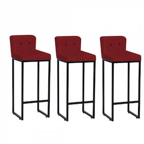 Kit 03 Banqueta Alta Preto Botão Preto Vermelho