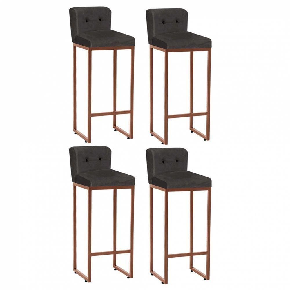 Kit 04 Banqueta Alta Bronze Botão Preto Cinza