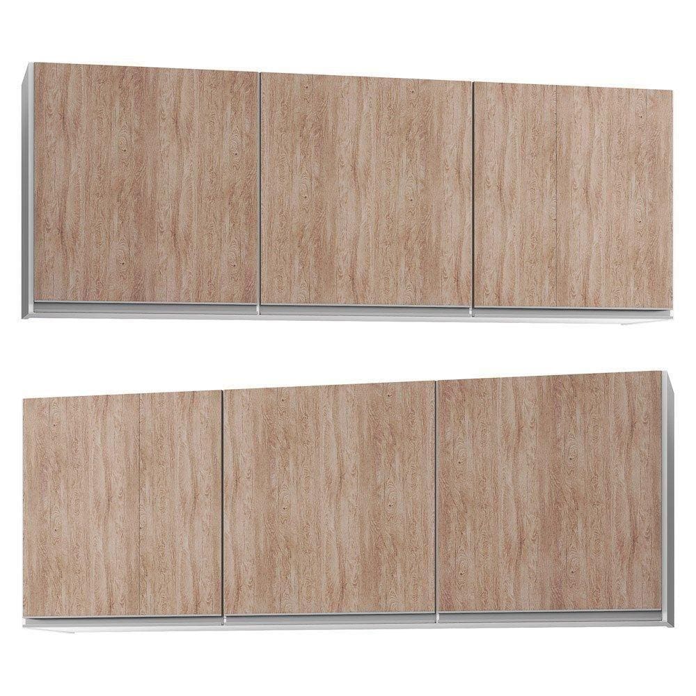 Kit 2 Armários Aéreos 150cm 3 Portas Argélia Branco