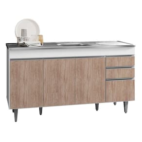 Balcão Gabinete com Pia Inox 150cm 4 Portas 2 Gavetas Branco