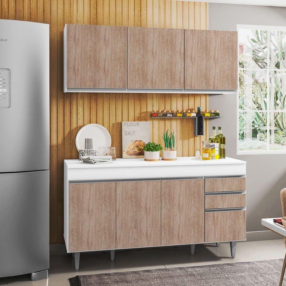 Armário Aéreo Argélia e Balcão Gabinete Tampo 150cm Branco